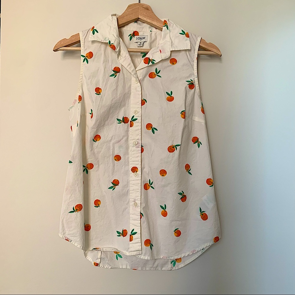 Fruit pattern button down tank top with collar